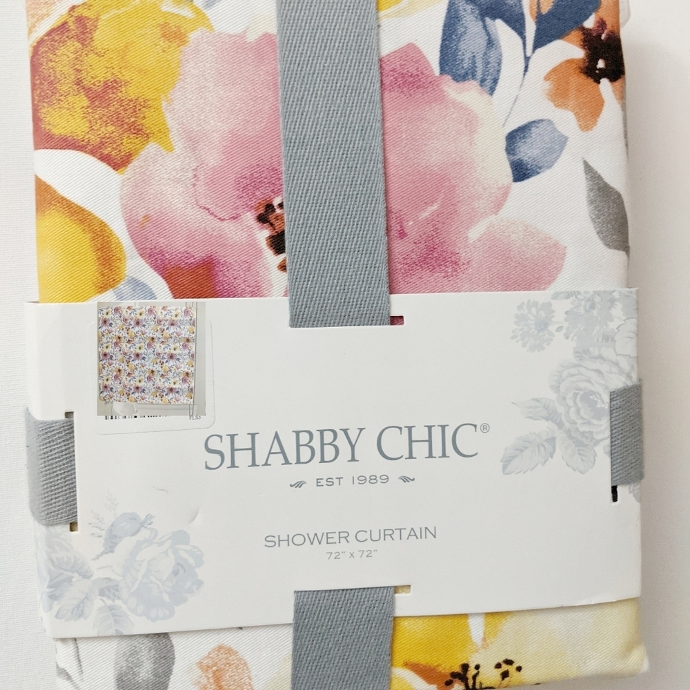 Shabby Chic Fabric Muticolored Pink Yellow Watercolor Shower Curtain 72 X 72